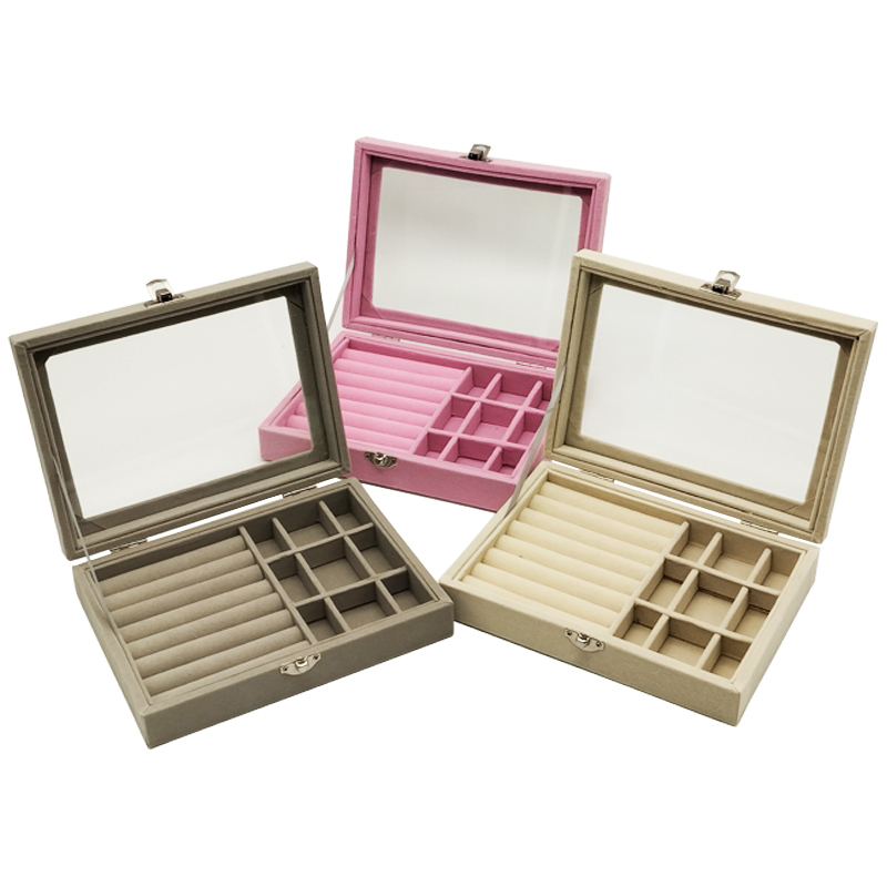BOITE A BIJOUX 20X15X5 CM FLANELLE MIX MAUVE / GRIS / BLANC