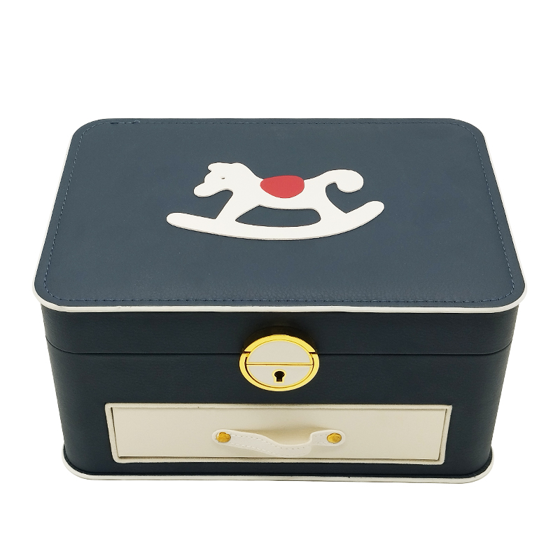 BOITE A BIJOUX 25X18X13 CM MDF + SIMILI CUIR MIX BLEU / BLANC