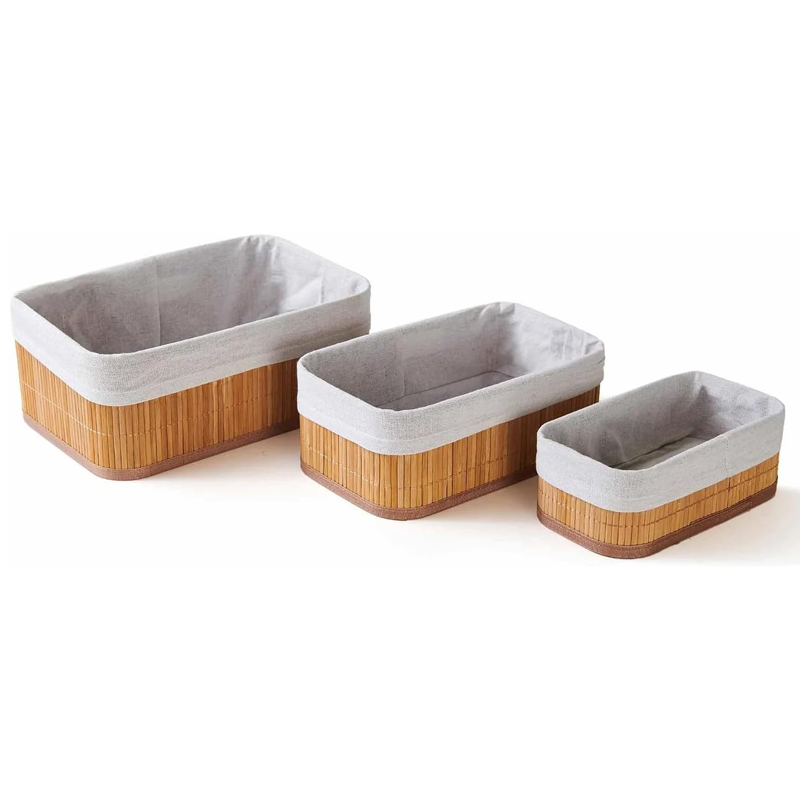 SET 3 PANIERS RECTANGULAIRE EN BAMBOO 28x18x12 cm / 24x15x10 cm / 20x10x8 cm 