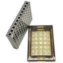 SET 2 PLATEAU DECO MDF + VERRE 40X28 CM &amp; 32X33 CM MODELE MARRON