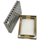 SET 2 PLATEAU DECO MDF + VERRE 40X28 CM &amp; 32X33 CM MIX MODELE NOIR/OR