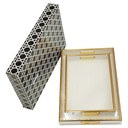 SET 2 PLATEAU DECO MDF + VERRE 40X28 CM &amp; 32X33 CM MODELE BLANC