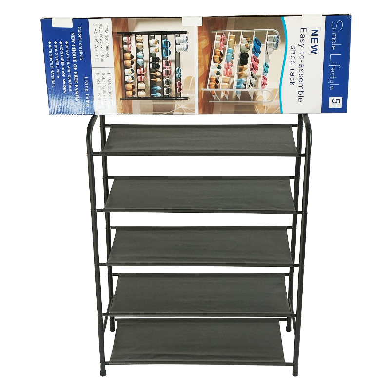 RANGE CHAUSSURES 5 NIVEAUX METAL + PLASTIQUE 66X25X60 CM