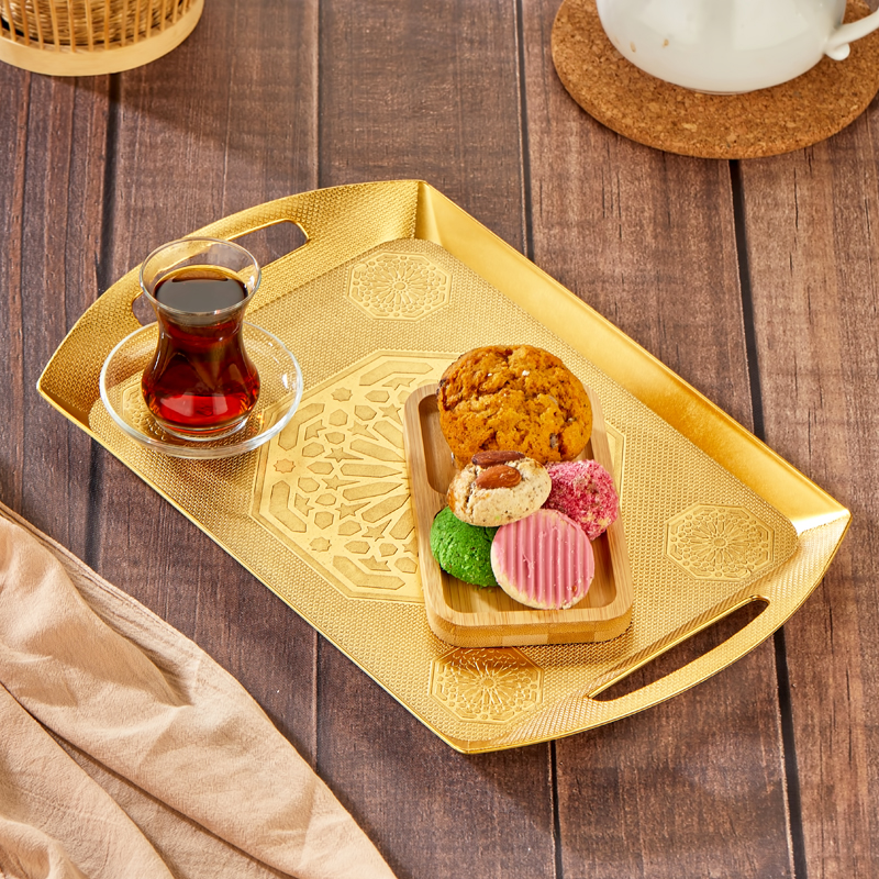 PLATEAU DECO PLASTIQUE 33X20 CM MODELE OR