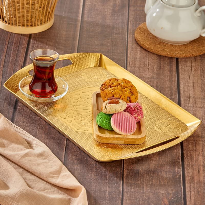 PLATEAU DECO PLASTIQUE 41X26 CM MODELE OR
