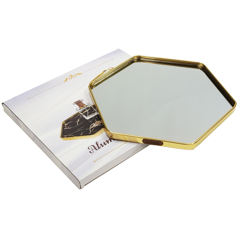 PLATEAU DECO METAL FORME OCTOGONE "HOME" 32X36 CM MODELE OR