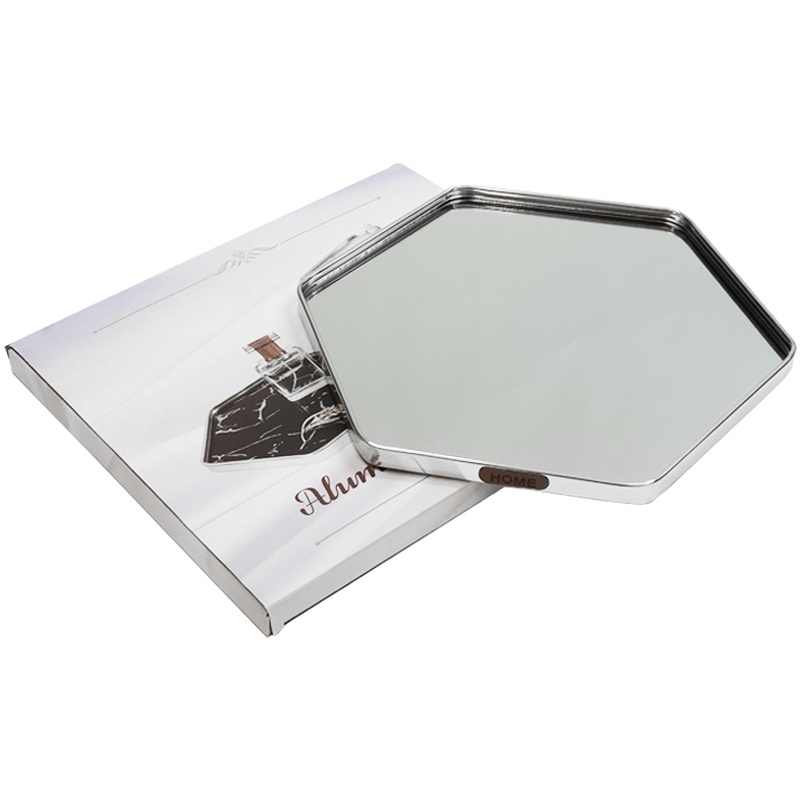PLATEAU DECO METAL FORME OCTOGONE "HOME" 32X36 CM MODELE ARGENT