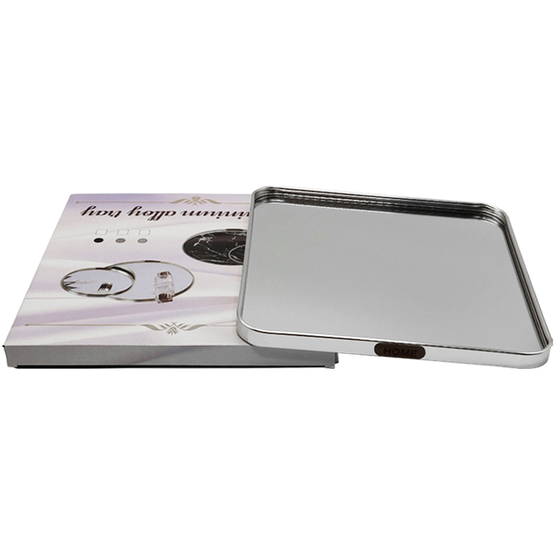 PLATEAU DECO METAL FORME CARRE "HOME" 35X35 CM MODELE ARGENT