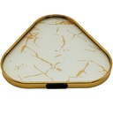 PLATEAU DECO METAL FORME TRIANGLE "HOME" 32X32 CM MODELE OR DESIGN MIXE MARBRE BLANC/NOIR