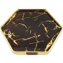 PLATEAU DECO METAL FORME OCTOGONE "HOME" 35X35 CM MODELE OR DESIGN MIXE MARBRE BLANC/NOIR
