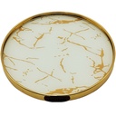 PLATEAU DECO METAL FORME ROND "HOME" 35 CM MODELE OR DESIGN MIXE MARBRE BLANC/NOIR