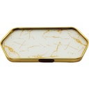 PLATEAU DECO METAL FORME RECTANGULAIRE BORD OCTOGONE 40X20 CM MODELE OR DESIGN MIXE MARBRE BLANC/NOIR