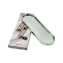 PLATEAU DECO METAL FORME RECTANGULAIRE BORD ROND 22X9.5 CM MODELE ARGENT