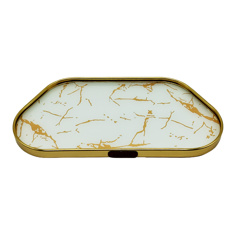 PLATEAU DECO METAL FORME NUAGE 35X18 CM MODELE OR DESIGN MIX MARBRE BLANC/NOIR