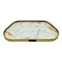 PLATEAU DECO METAL FORME NUAGE 35X18 CM MODELE OR DESIGN MIX MARBRE BLANC/NOIR