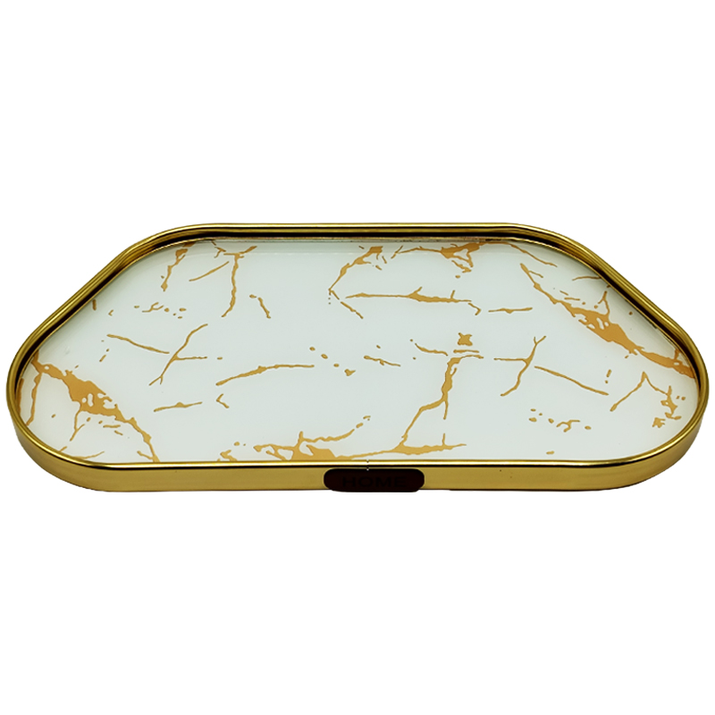 PLATEAU DECO METAL FORME NUAGE 44X24 CM MODELE OR DESIGN MIX MARBRE BLANC/NOIR