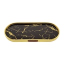 PLATEAU DECO METAL FORME RECTANGULAIRE BORD ROND 30X10 CM MODELE OR DESIGN MIXE MARBRE BLANC/NOIR