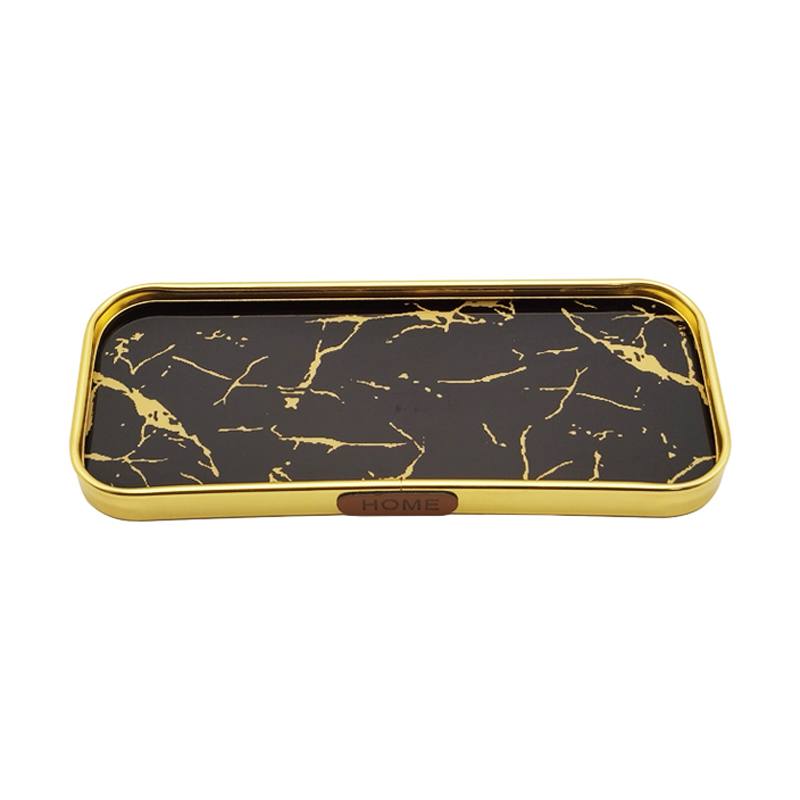PLATEAU DECO METAL 30X10 CM MODELE OR DESIGN MIX MARBRE BLANC/NOIR