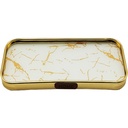 PLATEAU DECO METAL FORME RECTANGULAIRE 40X20 CM MODELE OR DESIGN MIX MARBRE BLANC/NOIR