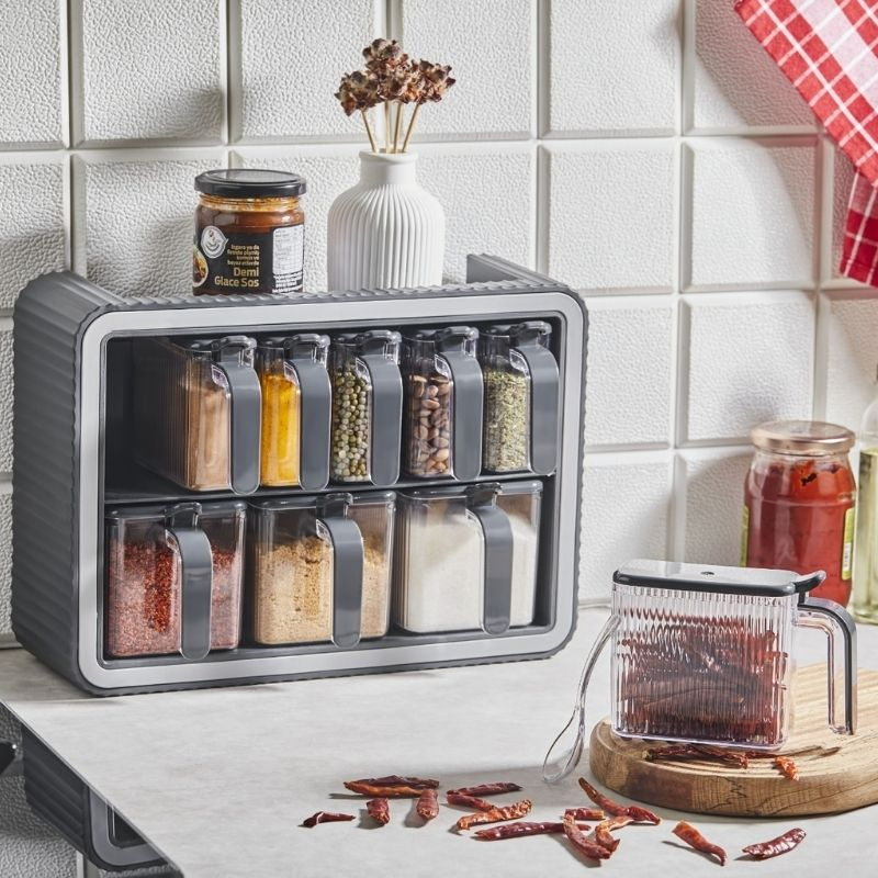 SET EPICE 9 PIECES 33X23X15 CM COULEUR GRIS