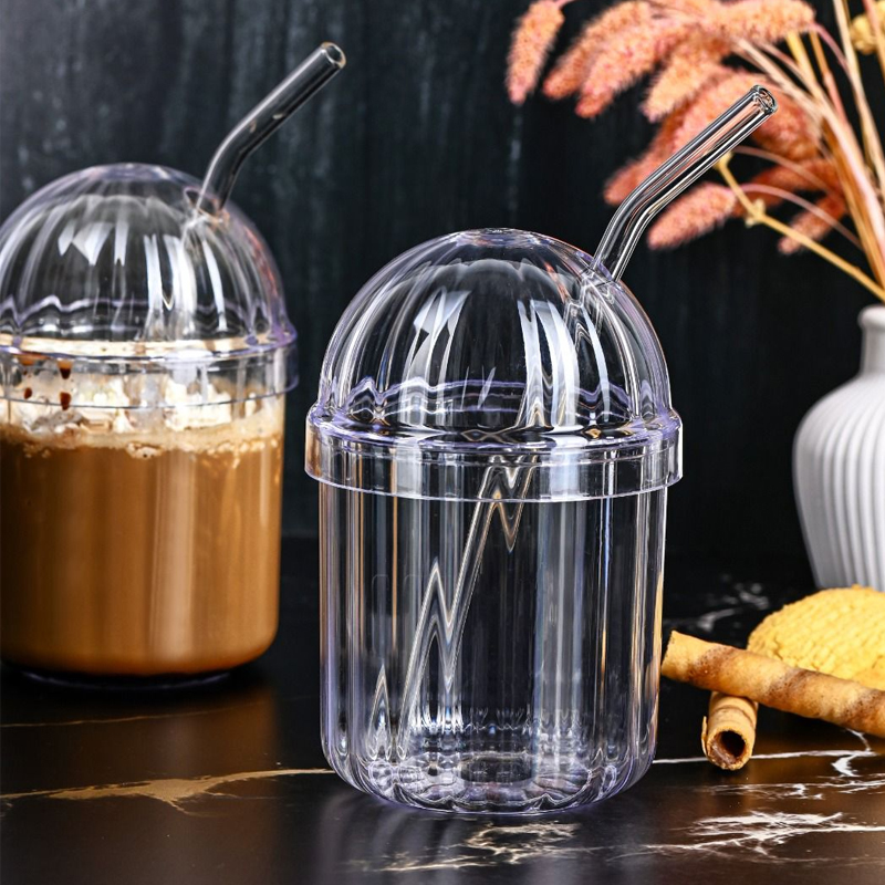 GOBELET CRYSTAL EN PLASTIQUE TRANSPARENT AVEC PIPETTE EN VERRE 400 ML