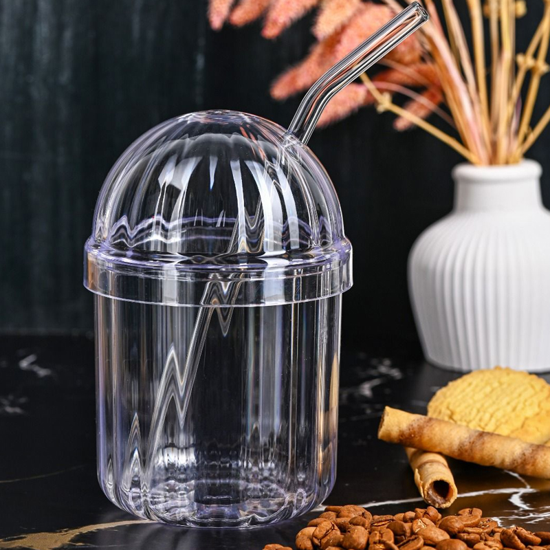GOBELET CRYSTAL EN PLASTIQUE TRANSPARENT AVEC PIPETTE EN VERRE 400 ML