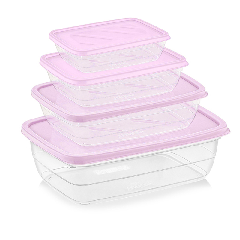 SET 4 BOITES CONSERVATION ALIMENTAIRE 300ML/600ML/1200ML/2000 ML MIX ROSE/BLANC/BLEU