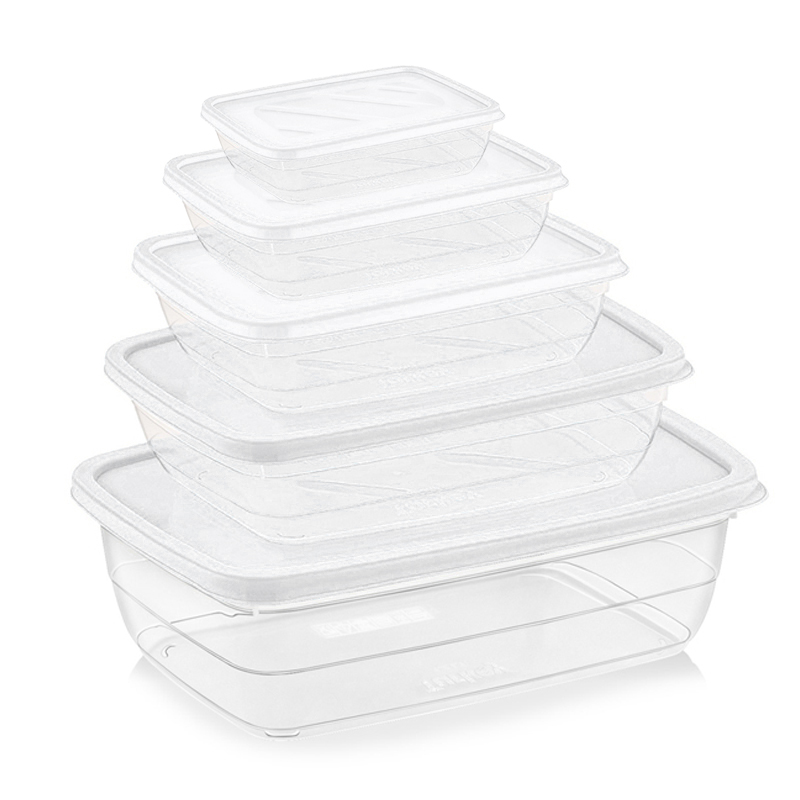 SET 5 BOITES CONSERVATION ALIMENTAIRE 300ML/600ML/1200ML/2000/3000 ML MIX ROSE/BLANC/BLEU