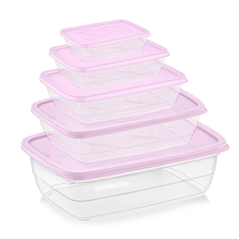 SET 5 BOITES CONSERVATION ALIMENTAIRE 300ML/600ML/1200ML/2000/3000 ML MIX ROSE/BLANC/BLEU