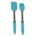 Set 2 pièces spatule + brosse silicone 24 cm mix couleur Bleu / Rose / Vert / Violet