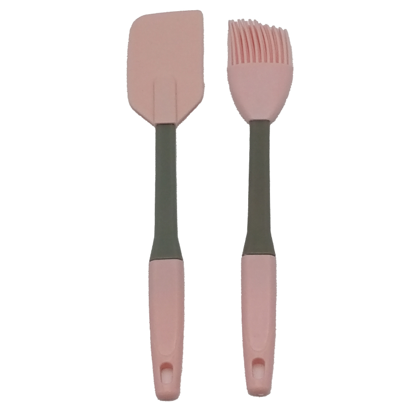 Set 2 pièces spatule + brosse silicone 24 cm mix couleur Bleu / Rose / Vert / Violet