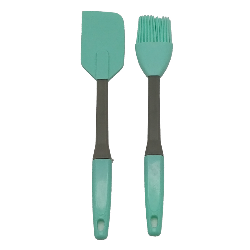 Set 2 pièces spatule + brosse silicone 24 cm mix couleur Bleu / Rose / Vert / Violet