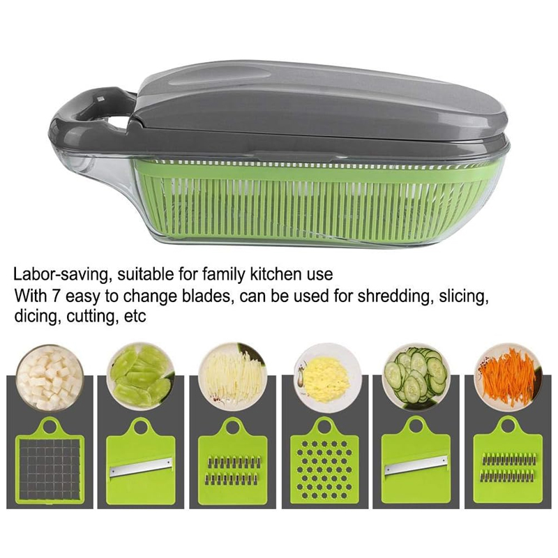 Coupe Légumes Multi-fonctions, lames inox, 33x11x12 cm couleur Gris