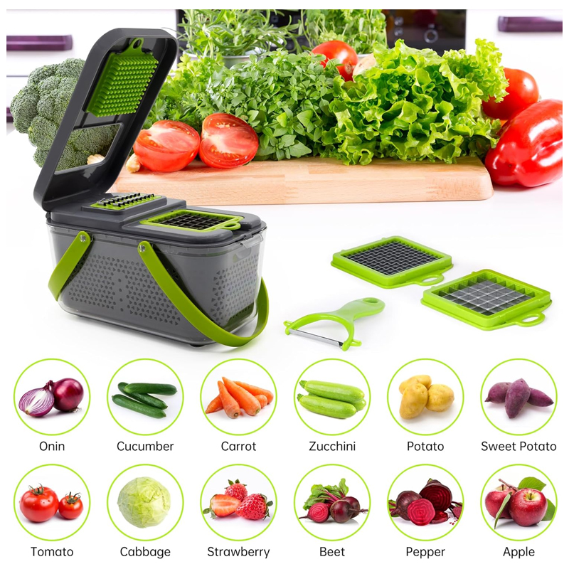 Coupe Légumes Multi-fonctions, lame inox, 26x14x13 cm couleur Gris
