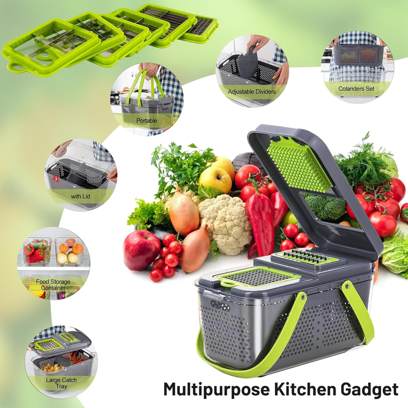 Coupe Légumes Multi-fonctions, lame inox, 26x14x13 cm couleur Gris