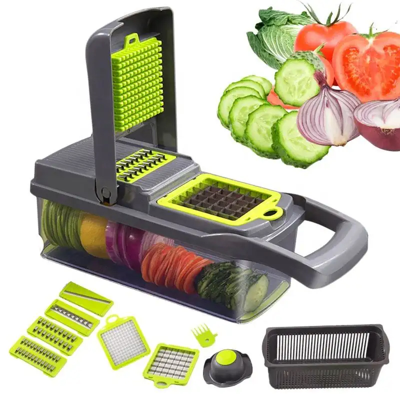 Coupe Légumes Multi-fonctions, lame inox, 33x10x12 cm couleur Gris