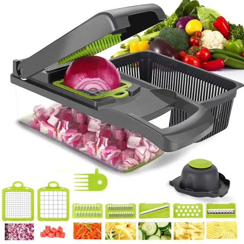 Coupe Légumes Multi-fonctions, lame inox, 33x10x12 cm couleur Gris