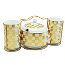 Set 15 pièces avec support métal (Soupière 20x13 cm + Bols 11x7 cm + Cuillères)