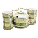 Set 15 pièces avec support métal (Soupière 20x13 cm + Bols 11x7 cm + Cuillères)
