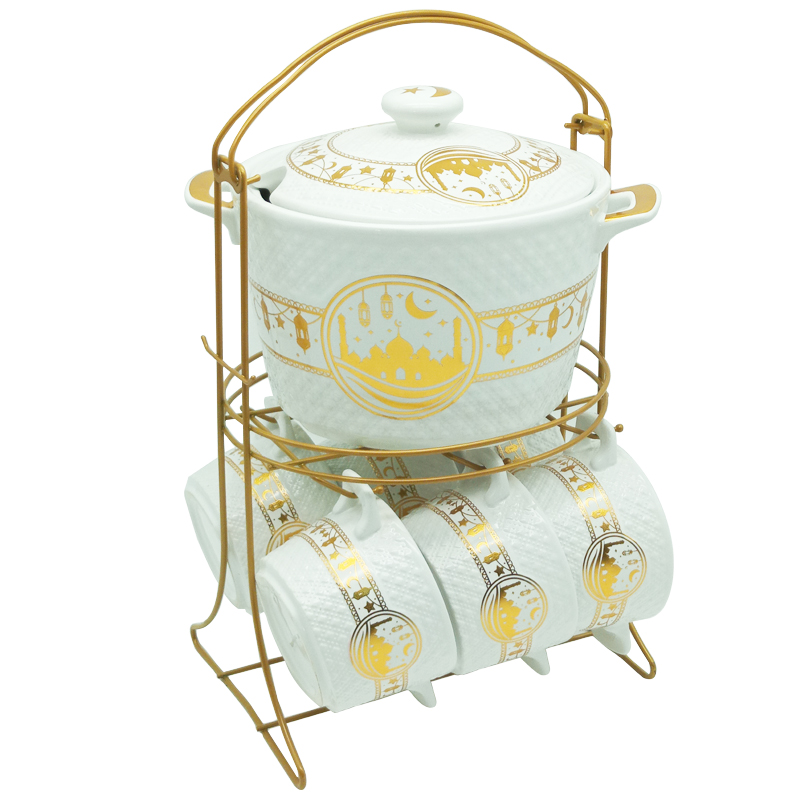 Set 15 pièces avec support métal (Soupière 20x13 cm + Bols 11x7 cm + Cuillères)