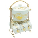 Set 15 pièces avec support métal (Soupière 20x13 cm + Bols 11x7 cm + Cuillères)