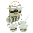 Set 15 pièces avec support métal (Soupière 20x13 cm + Bols 11x7 cm + Cuillères)