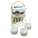 Set 15 pièces avec support métal (Soupière 20x13 cm + Bols 11x7 cm + Cuillères)