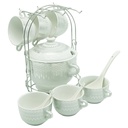Set 15 pièces avec support métal (Soupière 20x13 cm + Bols 11x7 cm + Cuillères)