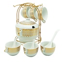 Set 15 pièces avec support métal (Soupière 20x13 cm + Bols 11x7 cm + Cuillères)