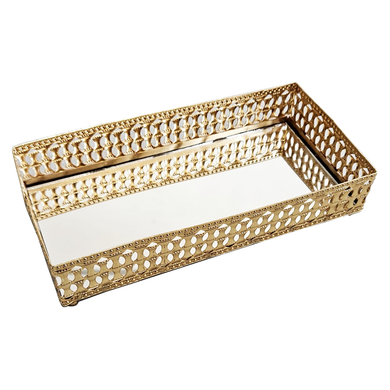 PLATEAU DECO METAL RECTANGULAIRE 26X13 CM MODELE OR