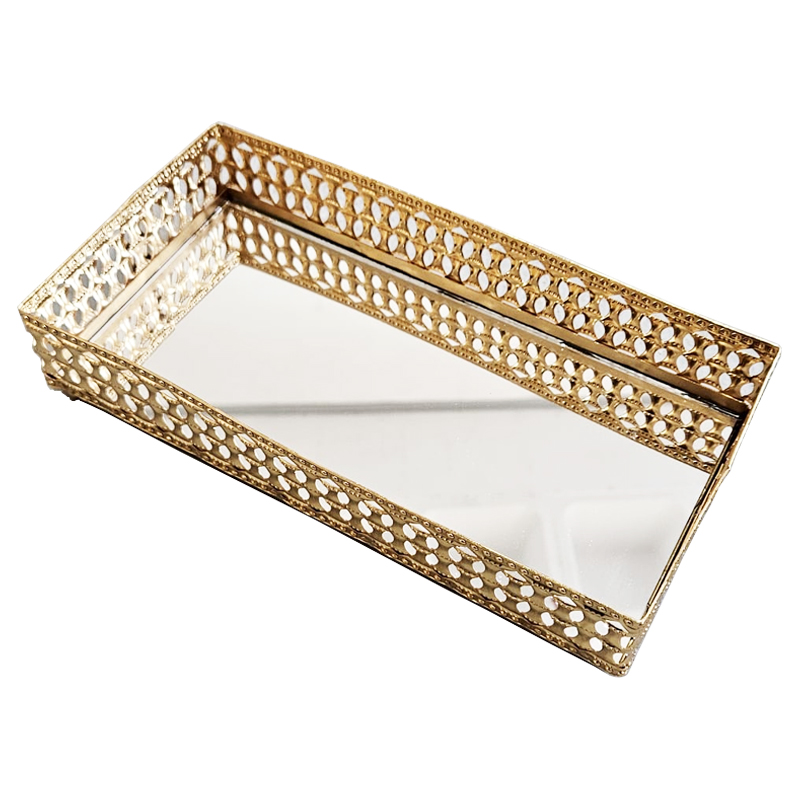 PLATEAU DECO METAL RECTANGULAIRE 26X13 CM MODELE OR