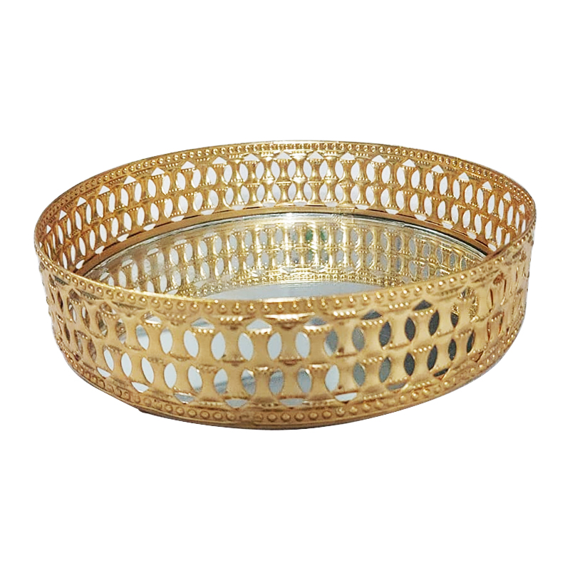 PLATEAU DECO METAL ROND 20 CM MODELE OR