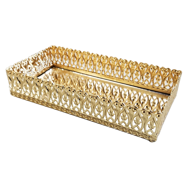 PLATEAU DECO METAL RECTANGULAIRE 26X13 CM MODELE OR