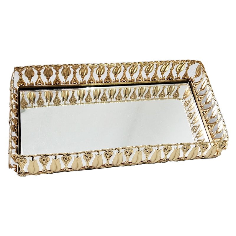 PLATEAU DECO METAL RECTANGULAIRE 26X13 CM MODELE OR